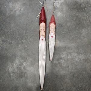 Vtg 2 Hand Carved Old World Wood Folk Art Santa Claus St. Nick Father Christmas